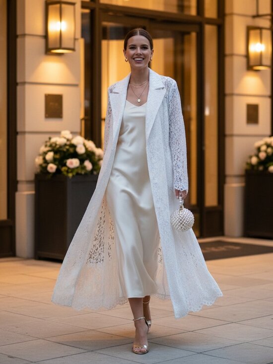 AFRM Jackets & Blazers - AFRM Earhart Lace Trench Coat Bright White Large NWOT Belted Long Duster